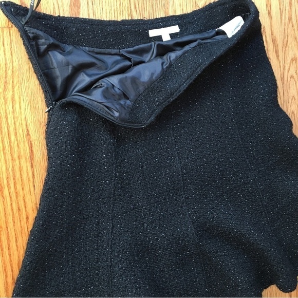 Vintage 90's Etam Black Wool Blend Textured Ruffle Hem A-line Flare Skirt - Picture 5 of 16